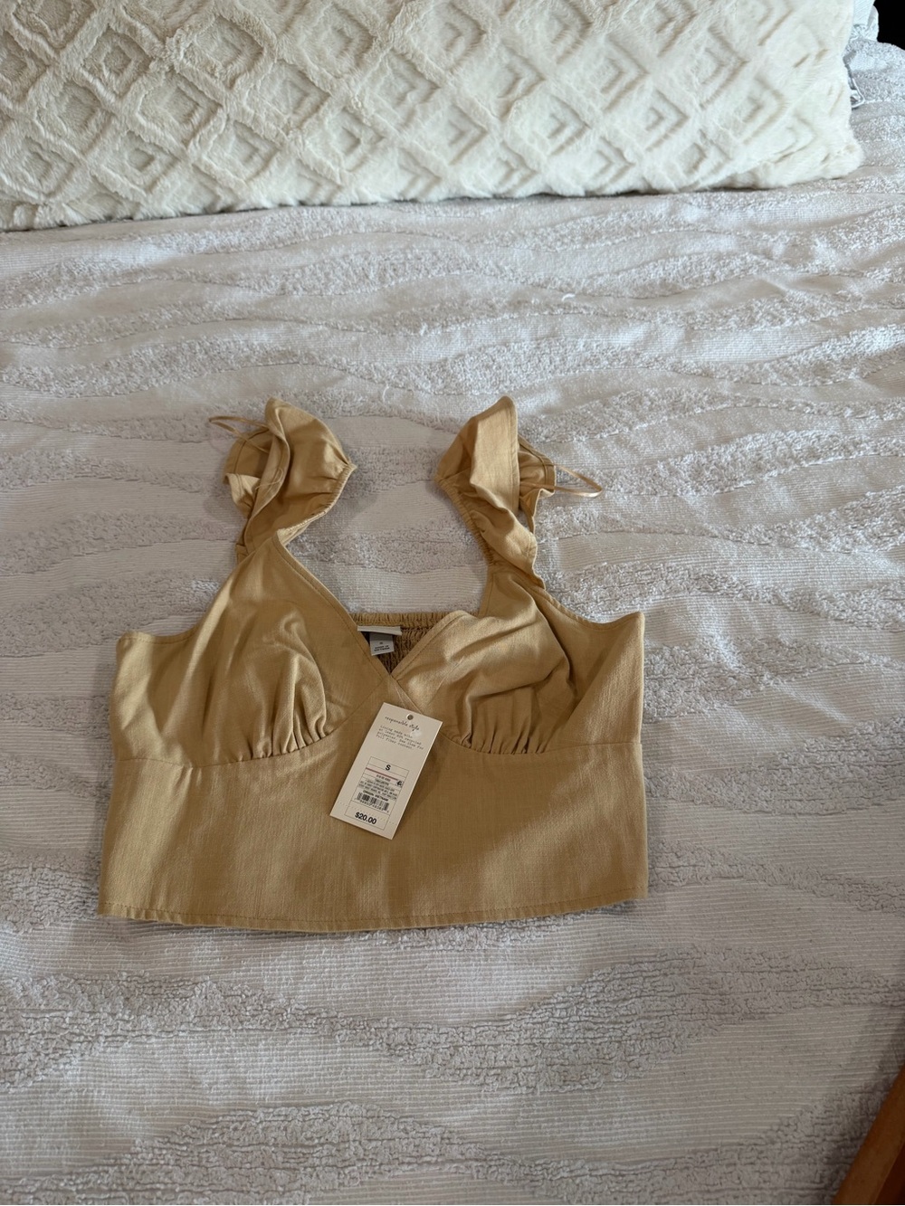 Target Tan Ruffle Strap Cropped Tank Top